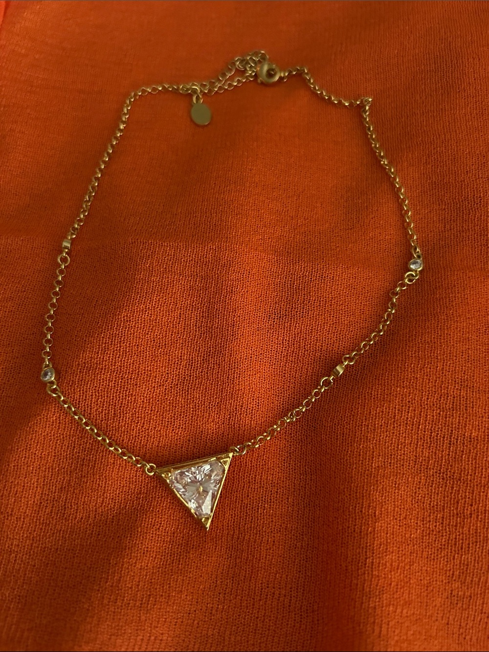 Rivka Friedman Gold clad Triangle Pendant Necklace with Clear Stone